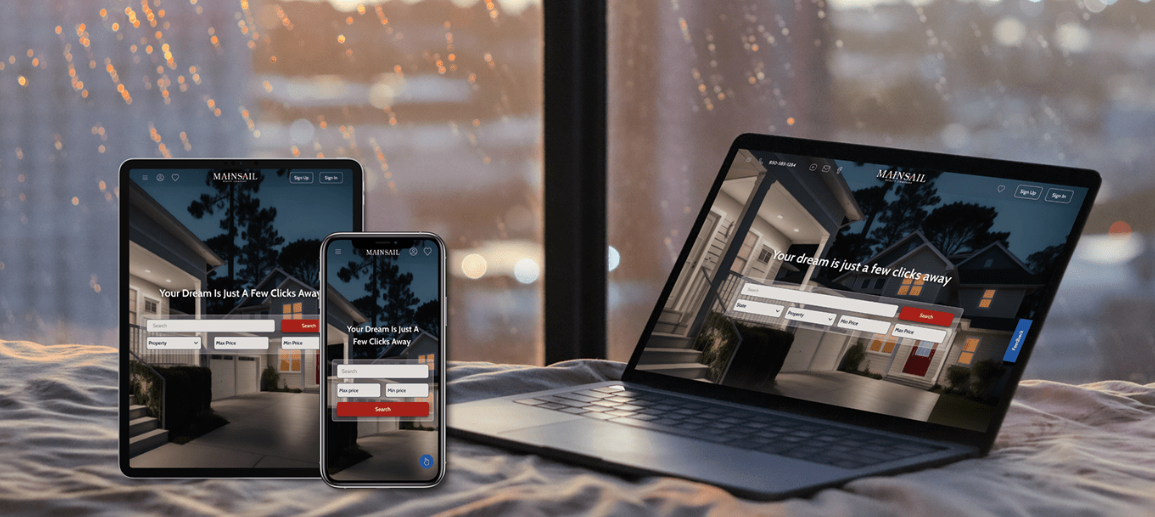 Responsive website design for a New Orleans business shown on desktop, tablet and mobile